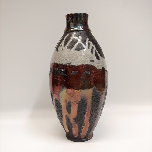 #221191 Raku Vase Black/White/Copper 9x4 $22 at Hunter Wolff Gallery